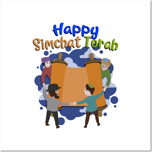 Happy Simchat Torah - Jewish Holiday Gift For Men, Women & Kids Wall Art by Art Like Wow Designs